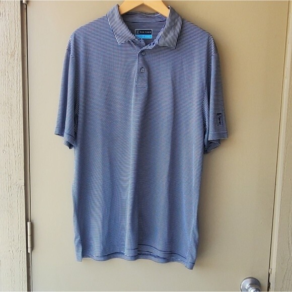 Mens PGA Tour Black Striped Three Button Golf Polo - Picture 1 of 11
